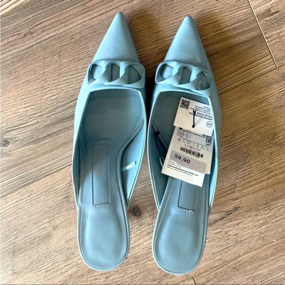 COPY - Zara Blue, Patent Leather, Pointed Toe, Mule Heels size 38 (7 1/2)